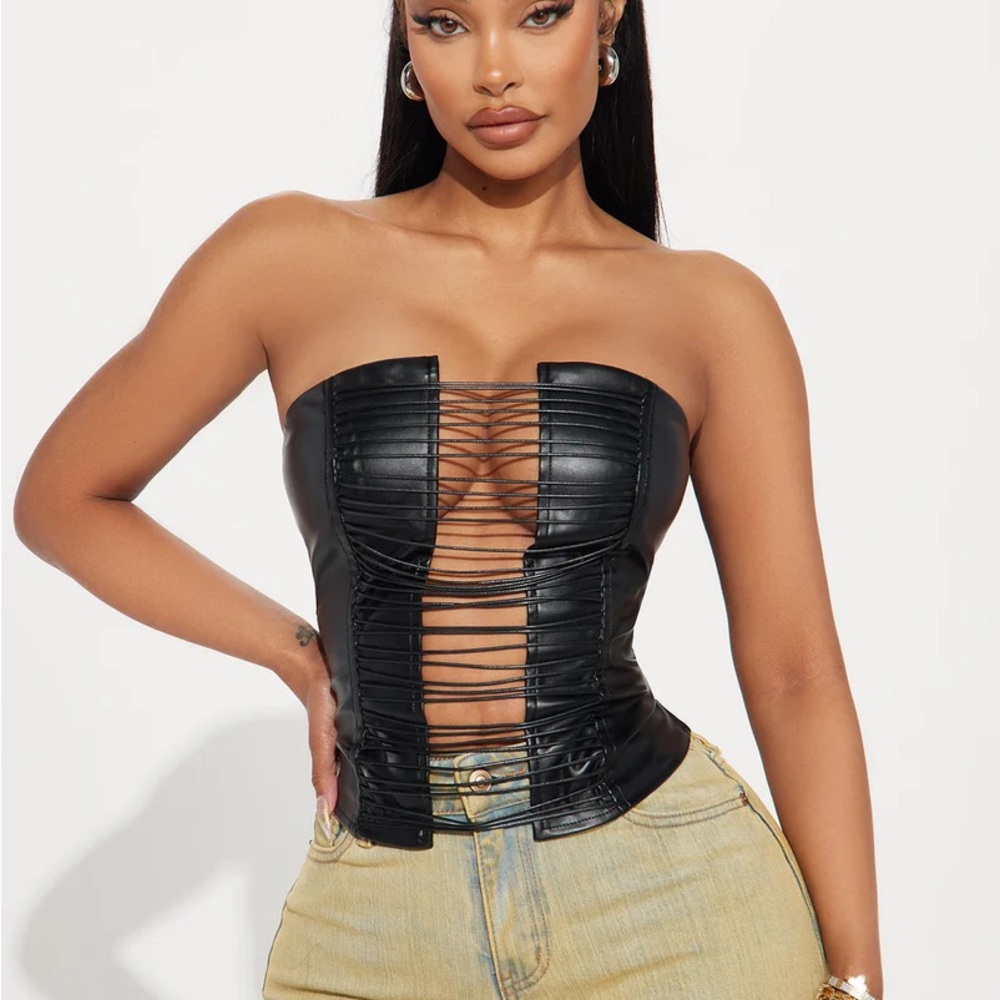 Fashion Nova Night Out Washed Faux Leather Top - Black (Unworn, New With Tags) - Picture 2 of 2